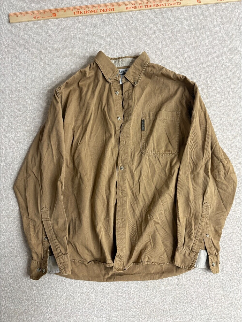 Columbia Sportswear Mens Button Down Long Sleeve Shirt Size L Tan Heavy Cotton